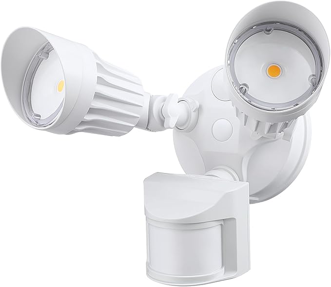 LEONLITE COB LED Security Light, Motion Sensor Flood Lights Outdoor, Aluminum, 3 Modes Motion Detector+Dusk to Dawn+Switch Control, 100-277V, Adjustable 2-Head, IP65, 5000K Daylight, ETL, White