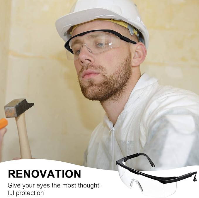 mozeeda Safety Glasses, Anti-fog Eye Protective Glasses Scratch Resistant Clear Wraparound Lenses Safety Goggles and No-Slip Grips, Adjustable Temples Lab Goggles