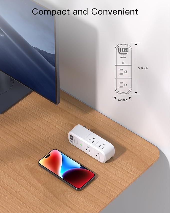 Cruise Ship Essentials - Outlet Extender with Rotating Plug, 6 AC Outlets with USB Charging Ports, Multi Plug Wall Outlet USB C Charger Hub, Non Surge Protector Non Extension Cord
