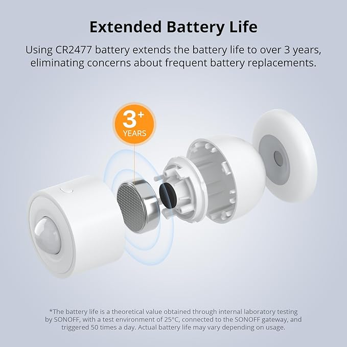 SONOFF SNZB-03P Zigbee Motion Sensor, 3-Year Battery Life, for Alert System and Automations Wireless Motion Detector, SONOFF Zigbee Bridge Required, Batteries Included (1 Pack)
