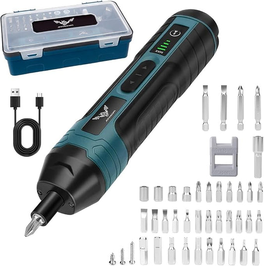 Electric Cordless Screwdriver, 3.6V Rechargeable Screwdriver, 5N.m Max Torque, 4-Gear Torque, LED Light, 105 Pcs, Ideal for Daily & Light Industrial Use