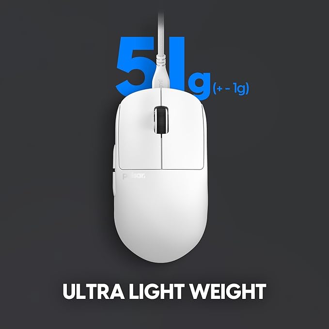Pulsar Gaming Gears X2H Wired Gaming Mouse, Ultra Lightweight 1.8 oz (51g), Symmetrical, Optical Switch, 26000 DPI, Motion Sync, PAW3395 Sensor (Medium, Wired, White)