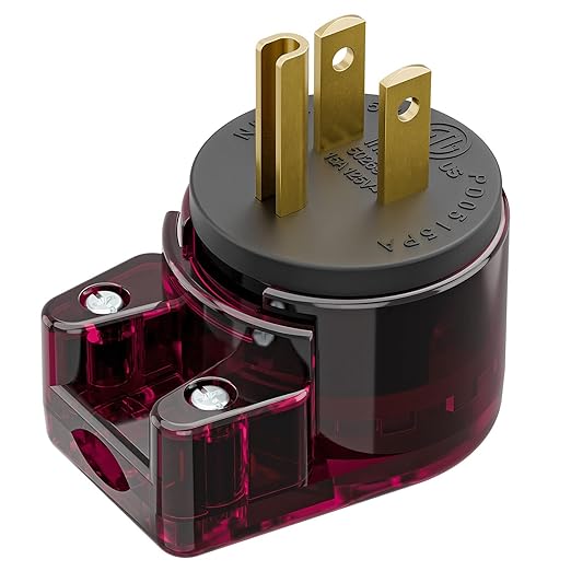 Nema 5-15P Plug, 90 Degree Right Angle Plug 15A 125V Angled Plug, Nema 5-15P DIY AC Plug,USA 3-Prong Household Right Angle AC Plug, Red Color ETL Verified, Red