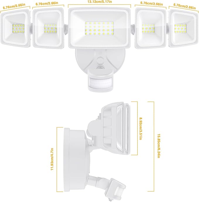 Onforu 5 Heads 55W LED Security Lights Motion Sensor Outdoor, 360° Wide Angle Illumination, 5000LM Flood Light, 6500K, IP65 Waterproof, Hardwired Wall Light for Garage, Yard, Porch, Entryway (White)