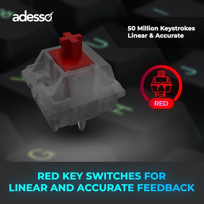 ADESSO EasyTouch 1500 Ergonomic Mechanical Keyboard with Cherry Red Switches Wired Wireless Bluetooth RGB Illuminated Multi OS for Mac VIA Programmable with Copilot AI Hotkey