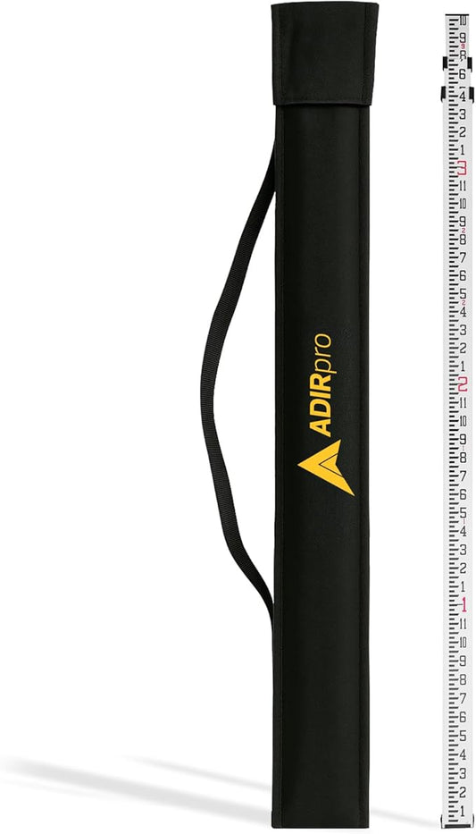 AdirPro 9-Foot Aluminum Grade Rod – 8ths, Dual Sided 5-Section Telescopic Leveling Rod – Bubble Level and Soft Carrying Case Included