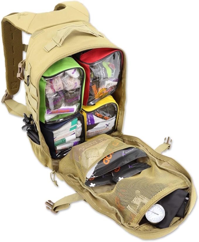 Lightning X Stocked Modular Trauma & Bleeding First Aid Responder Medical Backpack + Kit - TAN