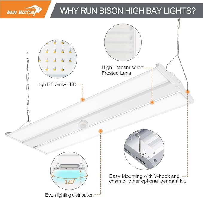 4FT High Bay LED Light with Motion Sensor, 270W High Bay LED Lights, 40500LM 150LM/W, 120-277V, 0-10V Dimmable, 5000K Linear Shop Light for Warehouse Workshop Garage, UL Listed - 2PK