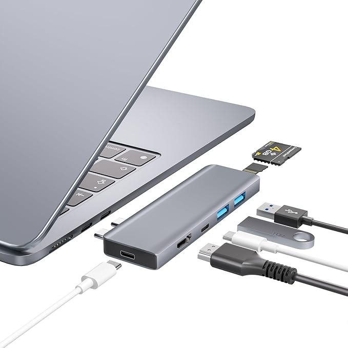 USB C Hub, USB C Adapter, 7 in 2 USB-C Hub for MacBook with Thunderbolt 4, 4K HDMI, Type C, 2 USB A, SD/TF Card Reader, Compatible with MacBook Pro 2016-2024, MacBook Air 2018-2025 (Starlight)