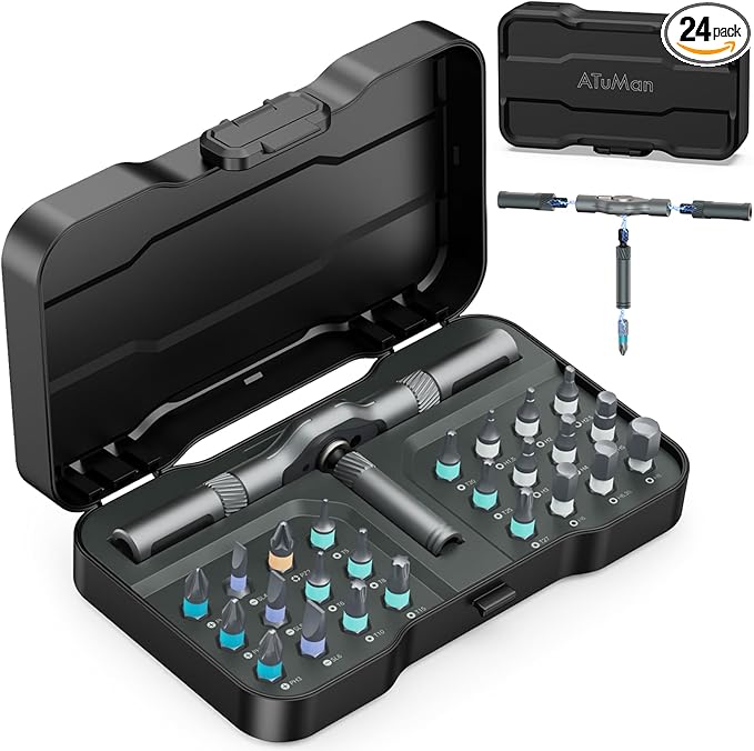24 in 1 Magnetic Screwdriver Set, AMIR Ratchet Screwdriver Kit Precision Repair Tool with DIY Detachable Ratchet Handle, Multi Bit Small Screw Driver Set for Furniture Computer