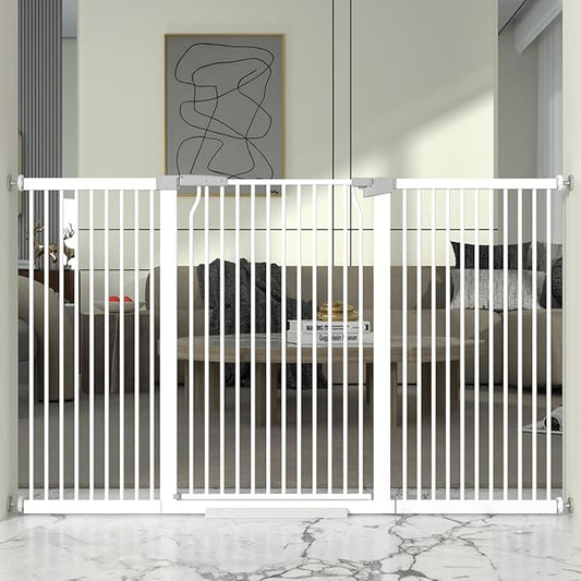 41" Extra Tall and Wide Baby Gate, 65.8-68.5'' Wide Pet Cat Gate for Doorway, Extra Wide Pressure Mounted Child Door with Expansion Kit, Metal Safe Gate, Tall Dog Gate, White