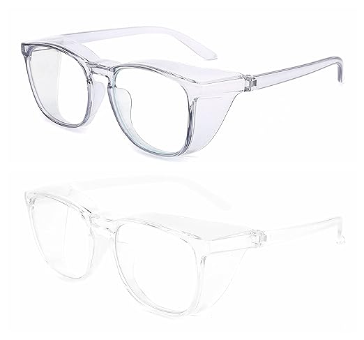 Alsenor Safety Glasses Anti Fog Goggles Protective Eyewear Blue Light Blocking Anti Dust UV Protection Glasses For Men Women (2 Pack (Blue + Clear))