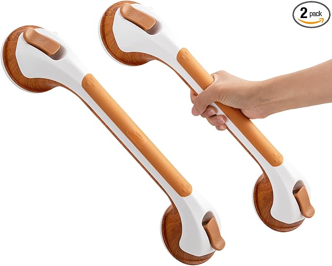 TAILI Grab Bars for Bathtubs and Showers 2 Pack Suction Grab Bar, Heavy Duty Shower Handle Removable Bath Handrails for Seniors and Elderly, Bathroom Safety Grip No Drilling Waterproof,Wood Grain