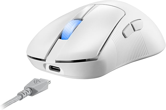 ASUS ROG Keris II Ace Wireless Gaming Mouse – Right-Handed Ergonomic, 54g, Tri-Mode Connectivity, 42K DPI, up to 107Hr Battery, PC/Mac Support - White