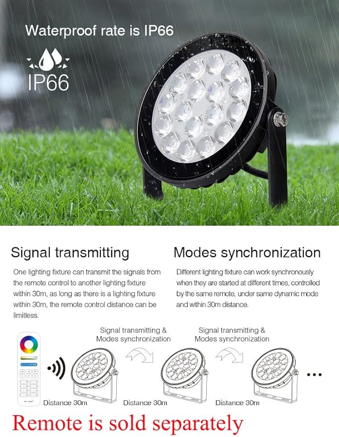 LGIDTECH FUTC02 Miboxer 9W RGB+CCT Outdoor LED Garden Spotlight AC 110V 16 Million Colors Changing,Color Temperature Adjustable.Smartphone APP Can't Control Directly