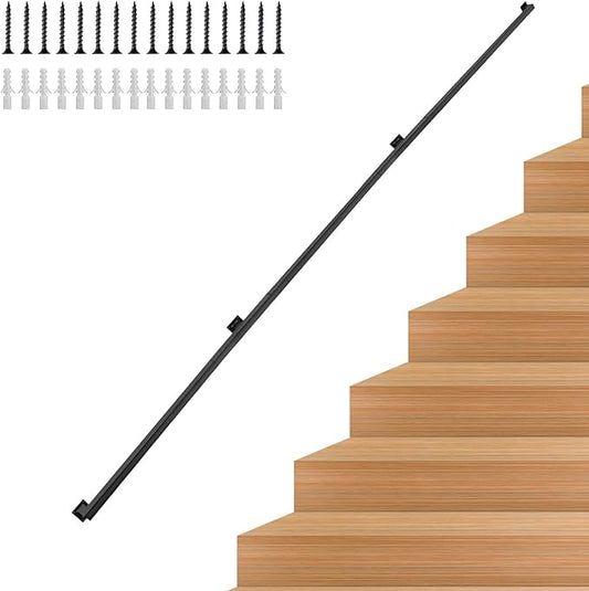 10FT Stair Handrail, Wall-Mounted Square Staircase Handrail, Stair Railing for Indoor & Outdoor Steps, Non-Slip Metal Steel Grab Bar for Stairs, Loft, Porch