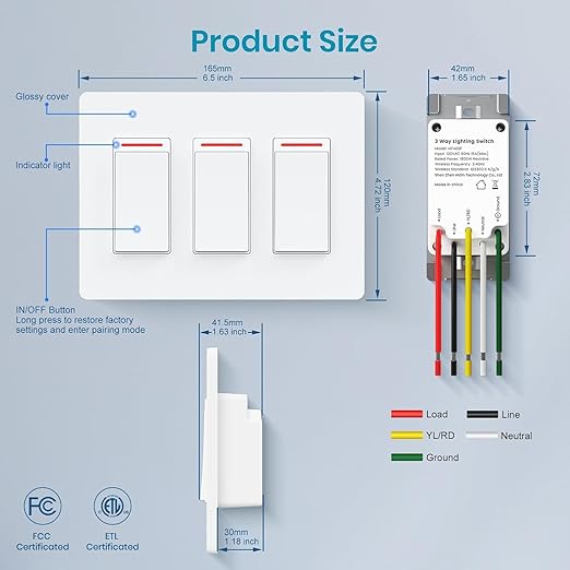 Milfra 3Gang Smart Light Switch Single-Pole 2.4GHz WiFi,2024 New Model 10A,Works with Siri, Alexa and Google Home,Voice and Remote Control,Neutral Wire Required,No Hub Required