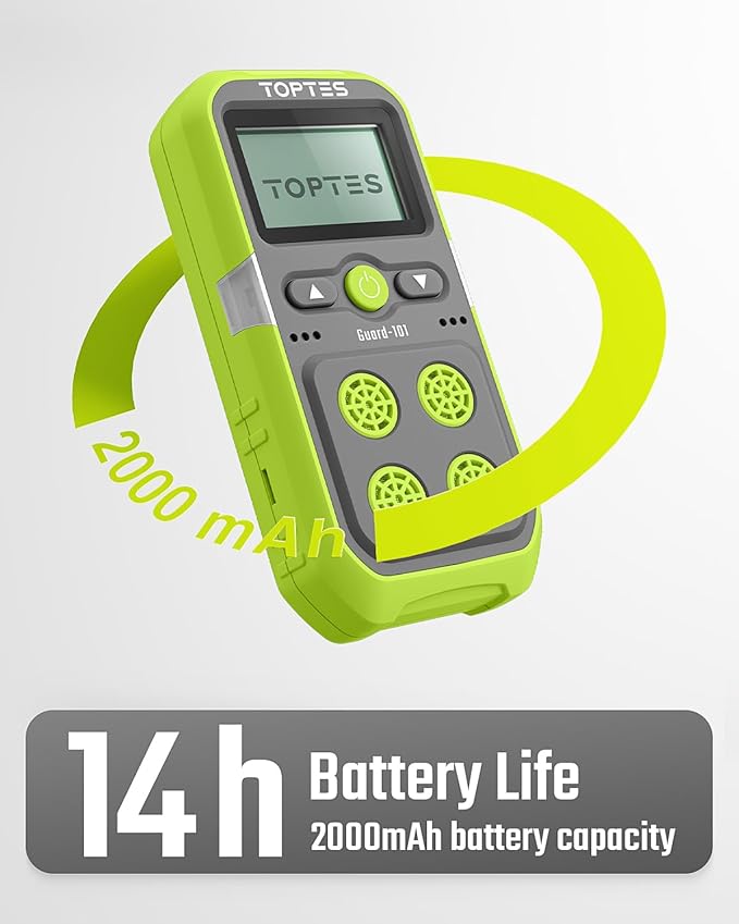 Guard-101 4 Gas Monitor Multi Detector for H2S, CO, LEL, and O2, with Vibration, Visual, and Audible Alarms, 14h Long Battery Life, Safety Explosion-Proof, for Work, Home - Green