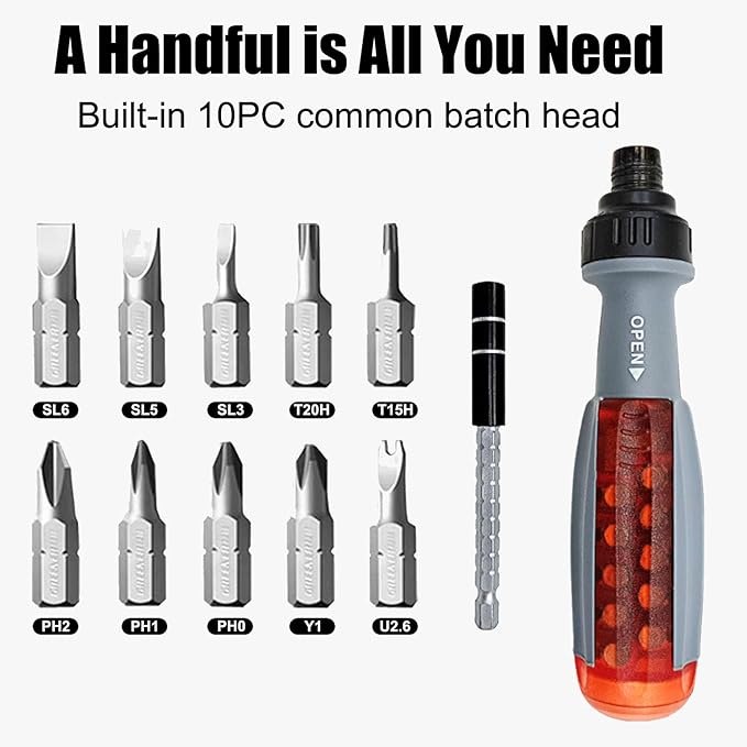 11 in 1 Screwdriver, Portable Multifunctional Screwdriver Set, Flat Head/Slotted/Phillips/Hex/Square Head/Hex, Nut Driver Suitable for Outdoor and Daily Maintenance Tools