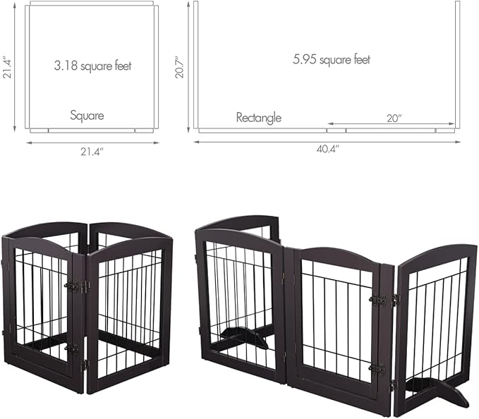 PAWLAND Freestanding Dog gate with Walk Through Door, Dog Gates for Doorways, The House, Stairs, 80" Wide Pet Puppy Safety Fence with Support Feet, 4 Panels, Espresso