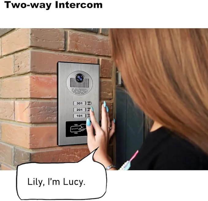 Wired Video Apartment Intercom System,6 Units 7 inch Monitor Video Door Phone Kit,Indoor Outdoor Video Doorbell, ID Card Unlock, 2 Way Audio, 6-Screen for Home Apartment (1 Doorbell+3 Monitor)