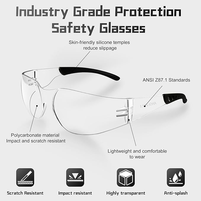 Clear Safety Glasses Bulk of 80,ANSI Z87.1 Impact Resistant Lens Eye Protection for Lab,Construction