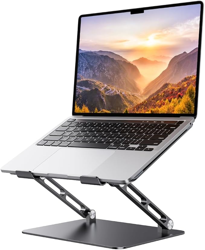 Foldable Aluminum Laptop Stand for 10-17.3" Laptops, Height Adjustable Portable Ergonomic Computer Holder, Space Saving Desk with Heat Dissipation. Compatible with MacBook/Dell/HP etc, Black