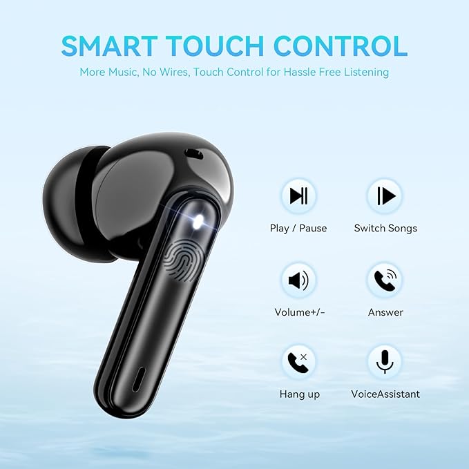 Wireless Earbuds, Bluetooth 5.3 Headphones 40Hrs Playtime Deep Bass Stereo in-Ear Earbud, LED Power Display, Call Noise Canceling Headphones with Mic, IP7 Waterproof Earphones for IOS Android Black
