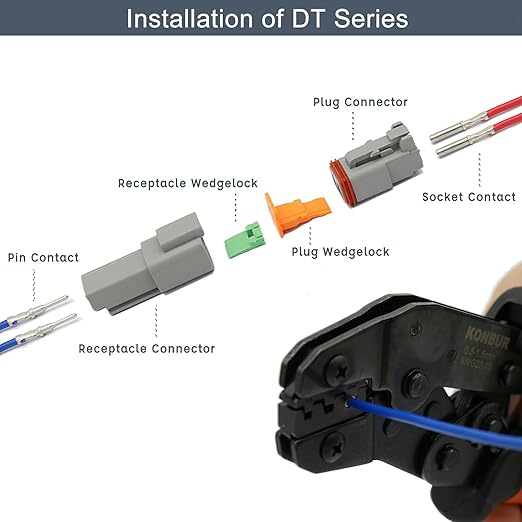DT Deutsch Connector Kit, 2 3 4 6 8 12 Pin Grey Waterproof Electrical Connector, #16 Stamped Contacts, Wire Crimper Stripper Pin Socket Removal Tool for Automotive Cars Truck Motorcycle Marine
