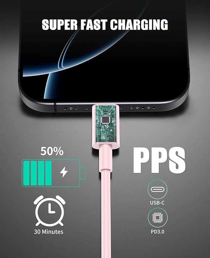 2 Pack 45W Super Fast Charger Type C for Samsung, USB C Android Phone Charger Fast Charging Block with 6FT/10FT Type C Charger Cord for Samsung Galaxy S25/S24/S23/S22+ Ultra/iPhone 17/16/15-Pink