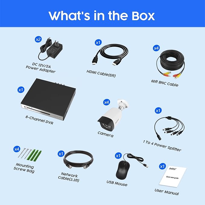 8CH Wired Security Camera System with 1TB Hard Drive, Upgrade 2MP CCTV DVR 8 Channel and 4 x 1080P Surveillance Bullet Cameras Outdoor Indoor with Night Vision, Weatherproof