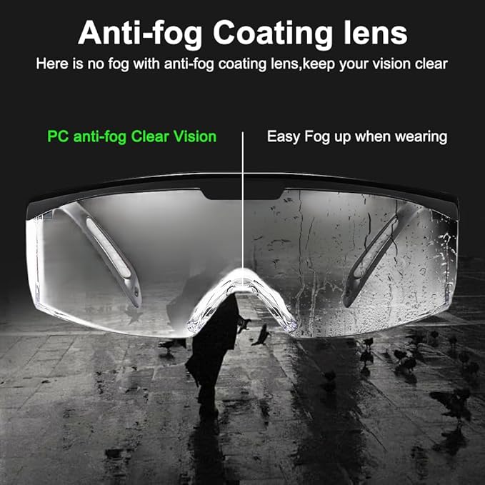 mozeeda Safety Glasses Anti-fog Clear Safety Goggles Eye Protection Safety Goggles AdjustableTemples,High Transmission, Lightweight & Comfortable Lightweight Protective Glasses.