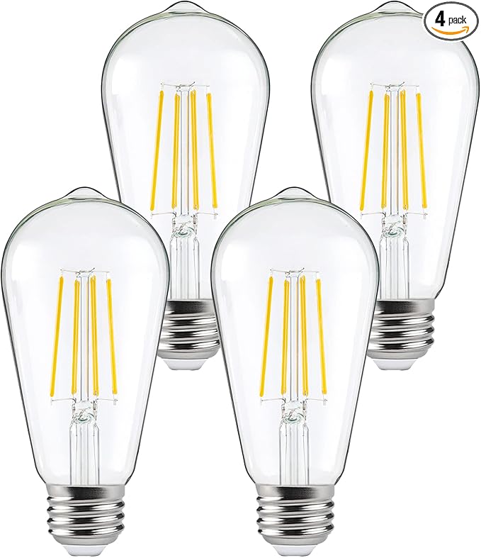 FAGUANGAO ST64 LED Dusk to Dawn Light Bulbs Outdoor,6W 60W Equivalent,2700K Warm White,650 Lumens E26 Edison Filament Photocell Sensor Bulb,Auto On/Off Vintage Bulbs for Porch,Patio,Garage,4 Pack