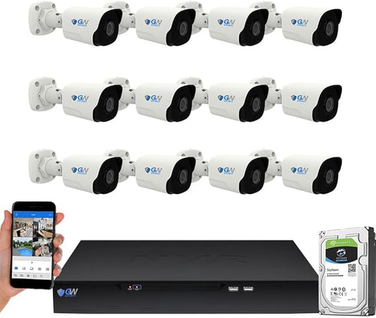GW Security 16 Channel NVR UltraHD 4K Face Recognition NDAA & TAA Compliant Security Camera System with 12 x 8MP @25FPS Outdoor & Indoor PoE Bullet Cameras, 10 Smart AI Functions