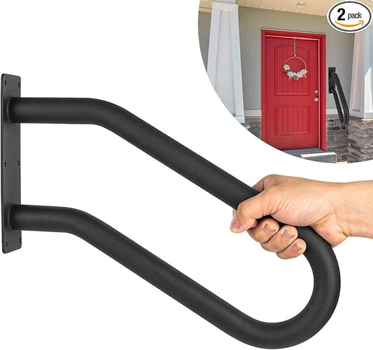 2Pcs Handrail for 1-3 Steps,U Shaped Black Elderly Safety Grab Bar for Stairs Wall Mounted Hand Railing for Outdoor Garage Entry Interior or Exterior Stairway