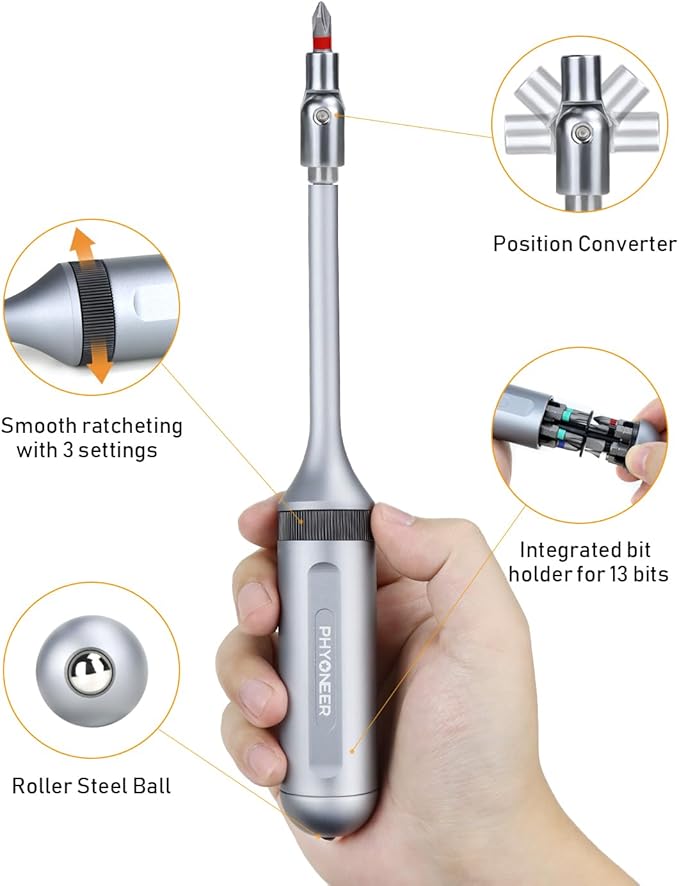 34pcs Ratcheting Electric Screwdriver Set Multibit Screwdriver Portable,Multi-Function Milwaukee Impact DIY Repair Tool Kit with Aluminum Handle for Electronics,pc,USB Rechargeable