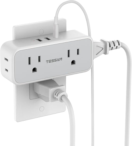20W PD Surge Protector Outlet Extender, TESSAN Multi Plug Splitter with 4 Electrical Outlets 3 USB Ports(1 USB C), Multiple Plug Wall Expander for Home Office Dorm Room Essentials