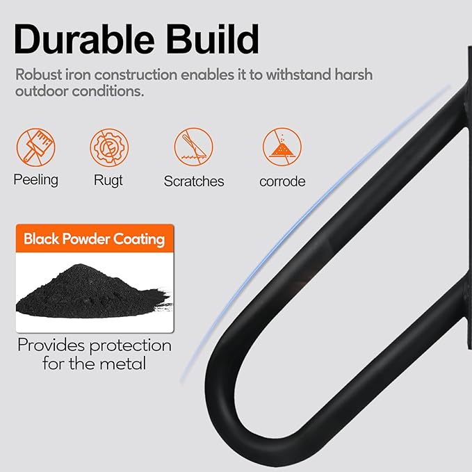 Outdoor Handrail for 1-2 Steps, 12" Length Wall Mount Stair Railing, 500LBS Strong U-Shaped Safety Grab Bar, Matte Black Metal