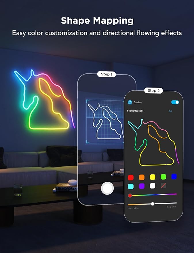 Govee RGBIC Neon Lights, LED Smart Neon Rope Light 2 Works with Matter, Alexa, Google Assistant, Custom DIY Neon Strip Lights for Bedroom and Wall Decor, Softer Material, 16.4ft, White