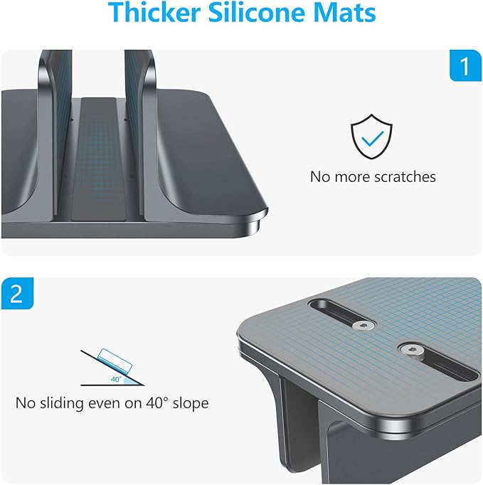 Vertical Laptop Stand Holder, OMOTON Desktop Aluminum Stand with Adjustable Dock Size, Fits All Surface, Chromebook and Gaming Laptops (Up to 17.3 inches), Gray