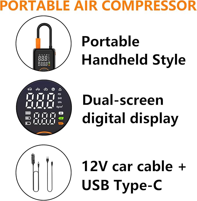 Tire Inflator Portable with Air Release Valve Mini Air Compressor Cordless with Cigarette Lighter with Digital Pressure Gauge can Preset Tire Pressure Auto Shut off SOS Light 150PSI for Cars