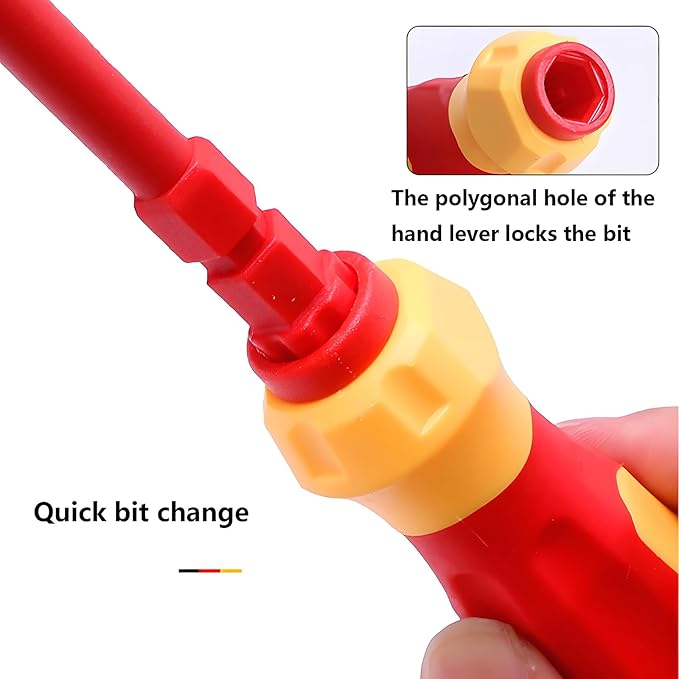 Insulated Screwdriver Set for Electricians – Ergonomic Handle, Magnetized Tips, Durable for Electrical Work, Receptacle & Outlet Screwdriver, Multi-Tool (3 in 1)