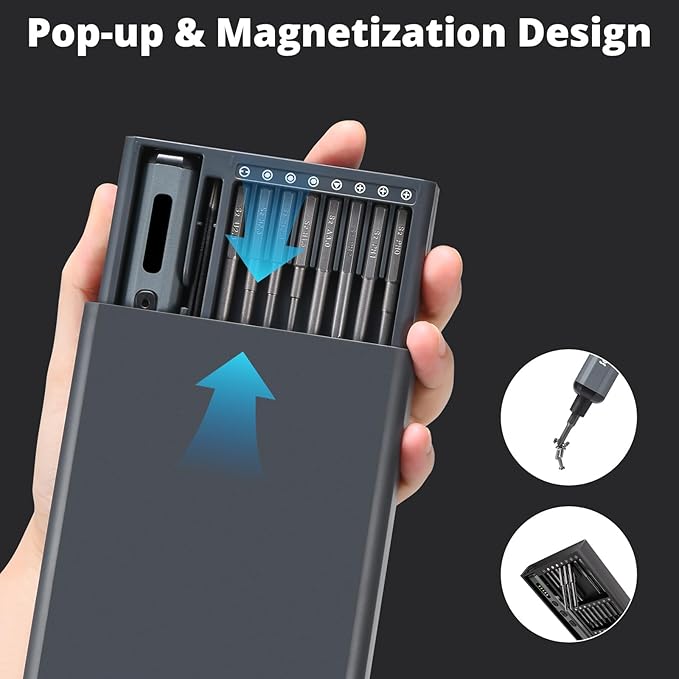 Sainlogic Electric Screwdriver, 68 in 1 Screwdriver Set, 3.7V Mini Electric screwdriver cordless 350mAh, 5 Torque Settings, 4 LED Lights, Electric Small Screwdriver Set for Phone Camera Watch