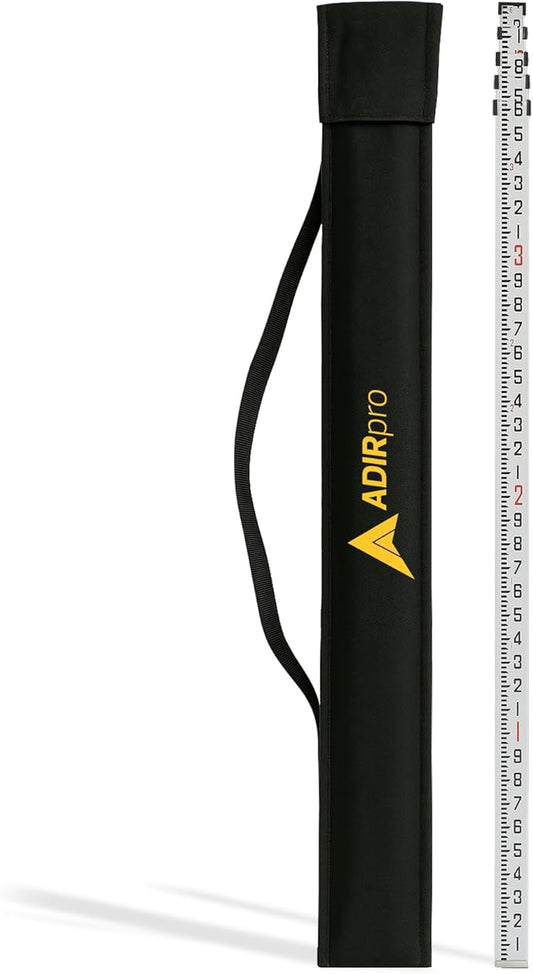 AdirPro 14-Foot Aluminum Grade Rod – 10ths, Dual Sided 4-Section Telescopic Leveling Rod – Bubble Level and Soft Carrying Case Included