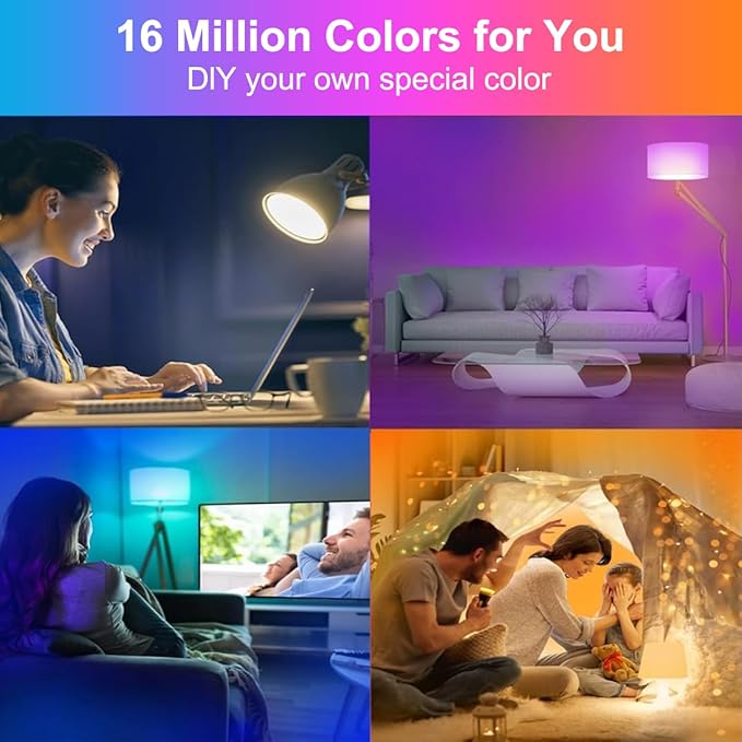 Matter Smart Light Bulb, A19 WiFi Smart Bulbs, Recessed Can LED Color Changing Light Bulbs RGBW, Works with Matter, Alexa and Google Assistant, 2.4Ghz Only, E26 800 Lumen, 2 Pack