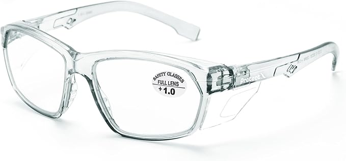 ProtectX Stylish Anti-Fog & Scratch-Resistant Safety Glasses With Readers, UV Protection Goggles, Anti-Impact Lightweight Glasses for Men＆Women Charcoal Reading 1.0