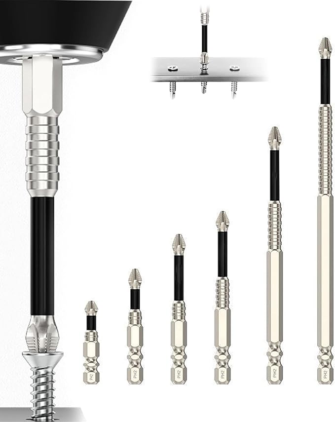 HUHAO 6Pcs High Magnetic Screwdriver Drill Bit Set, K5 Impact-Resistant and Nonslip Bit, Anti Slip Screwdriver Bits for Dry Wall, Sheetrock, Electric Drills - High Magnetic Strength & High Hardnes