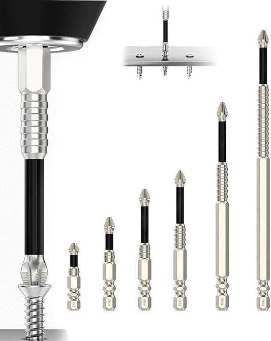 HUHAO 6Pcs High Magnetic Screwdriver Drill Bit Set, K5 Impact-Resistant and Nonslip Bit, Anti Slip Screwdriver Bits for Dry Wall, Sheetrock, Electric Drills - High Magnetic Strength & High Hardnes