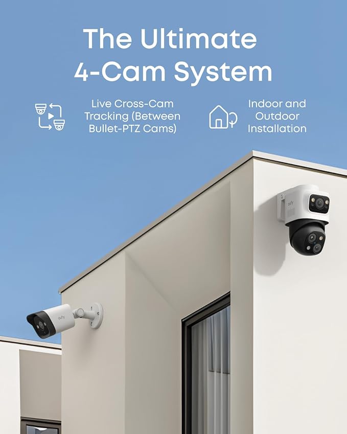 eufy PoE NVR Security Camera System S4, 24/7 Recording,16CH, 2TB HDD, 2 Bullet-PTZ Cams, 2 Bullet Cams, 360° PTZ, AI Auto Framing & Tracking, Smart Video Search, Color Night Vision