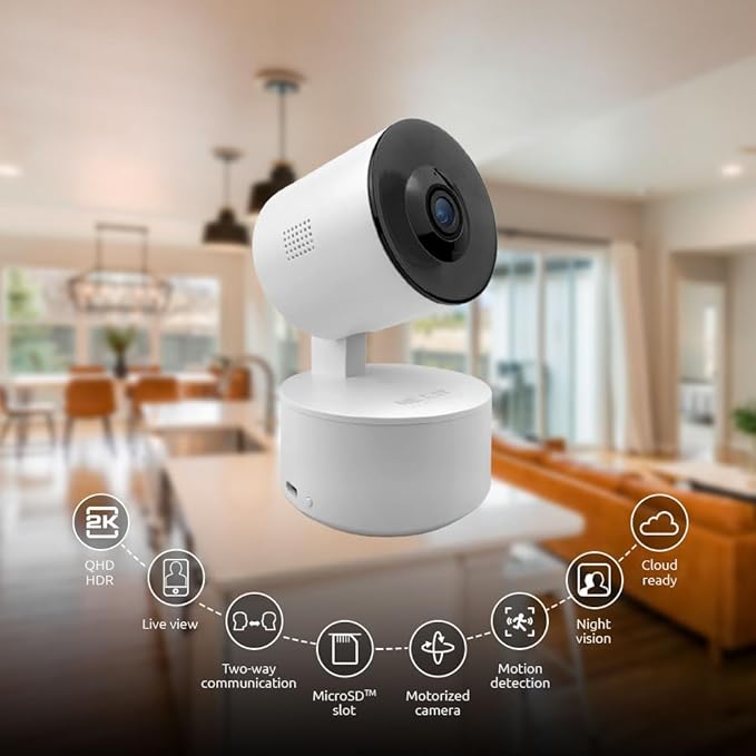Nexxt Solutions Smart Wi-Fi Indoor Pan and Tilt Camera - 2K HD, Motion Detection, Night Vision, Two-Way Audio, Remote Access Alexa & Google Home Compatible | Camara de Seguridad